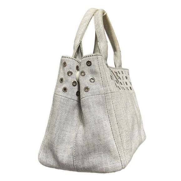 Prada Tote Bag Canapa 1bg439 Light Gray And White Leather Totes